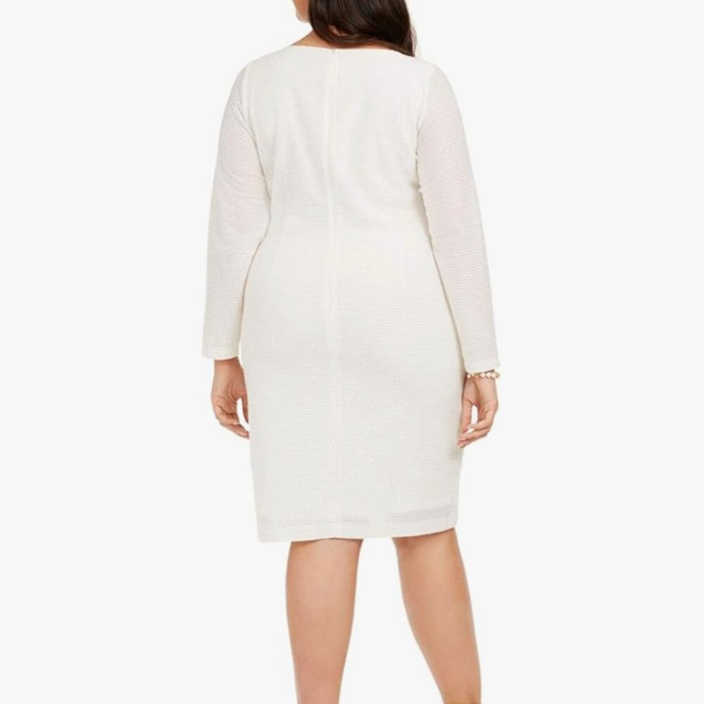 Vince Camuto NWT White Sequins Ruched Waist Mini Dress w/ Long Sleeves- Size 18W - Picture 2 of 13